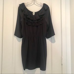 Navy silk ruffle top dress